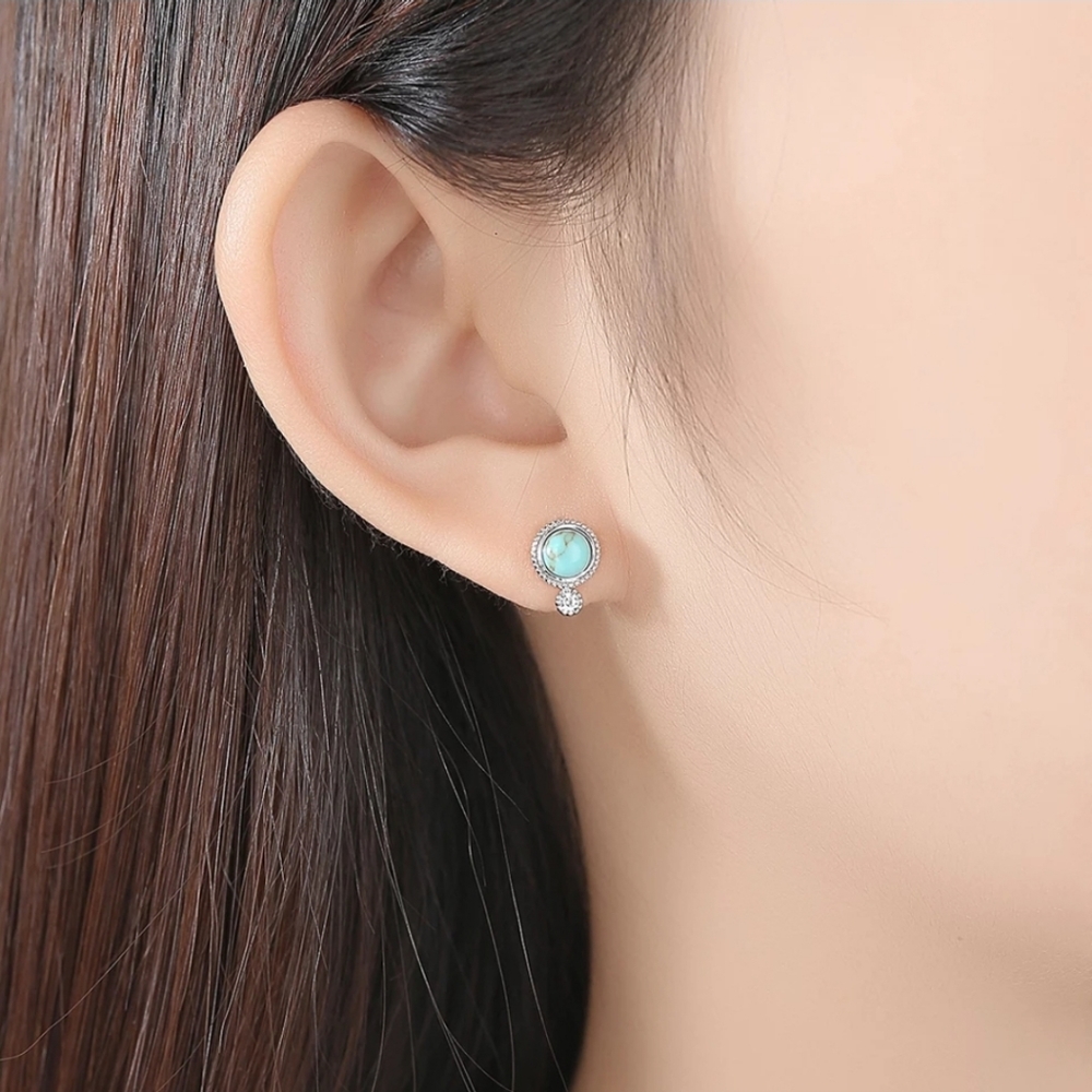 SOLD SOLD Sterling Silver Turquoise Stud Earrings - Picture 5 of 5
